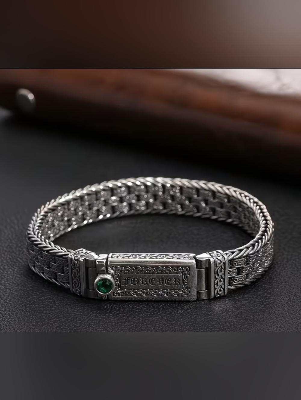 Stainles steel Silvery bracelet, six-word mantra inlaid buckle, handmade woven